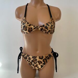Leopard Print Bikini with Black Straps